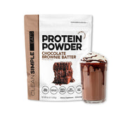 Clean Simple Eats whey protein powder chocolate brownie batter pour for post-workout shake