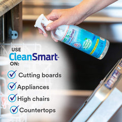 CleanSmart hypochlorous acid ingredient highlighted as gentle disinfectant