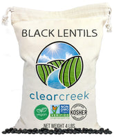 CLEAR CREEK Black Beluga lentils, dry and ready to simmer for batch cooking and protein-rich meals.