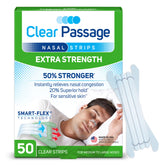 Clear Passage nasal strip applied to the nose for instant airflow improvement.