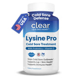 Clear Probiotics Lysine Capsules bottle supports daily lip and gut health.