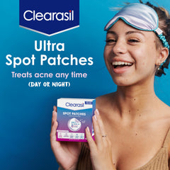 Clearasil Overnight Patch on a blemish demonstrates nighttime healing support.