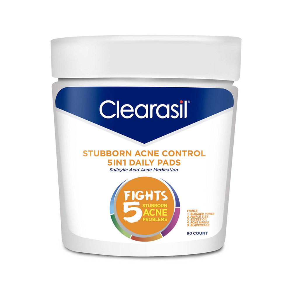 Clearasil Stubborn Acne Control 5in1 pads pack for daily cleansing and oil reduction.
