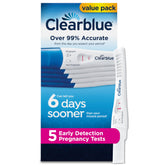 Clearblue early-detection test pack with five tests for home use.