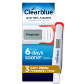 Three-pack Clearblue Early Digital Test for convenient home use.
