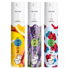 CLESH lemon toilet spray bottle, front view, compact odor control for home or travel