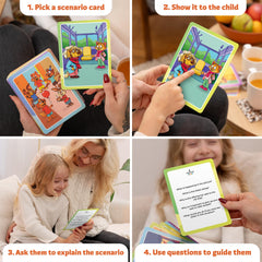 Clever Fox Play Who What Why cards feature friendly animal characters to engage kids during learning.