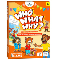 Clever Fox Play Who What Why cards show a home scene to boost social communication.