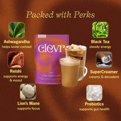 Clevr chai latte organic spices label highlights seven whole-ground spices