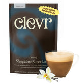 Clevr Sleeptime SuperLatte with vanilla cappuccino flavor in a mug for a calming bedtime ritual.