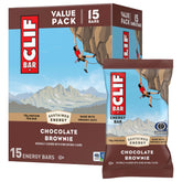 CLIF Bar Chocolate Brownie 15-pack box front, ideal for on-the-go energy during activities.