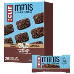 CLIF Bar Minis Chocolate Brownie packaging highlights convenient energy for active days.