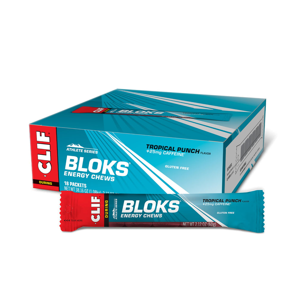 CLIF BLOKS Tropical Punch caffeine pack on the go for quick energy