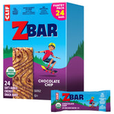 Clif Kid ZBar Chocolate Chip box shows 24-pack for easy lunchbox snacking.