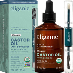Cliganic castor oil 2oz bottle for lash and brow conditioning.