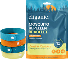 Cliganic mosquito repellent bracelet close-up showing adjustable strap for kids and adults