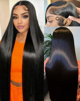 Cllok 30 inch straight wig front view with natural hairline and full length shine
