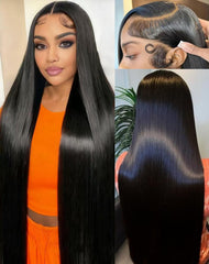 Cllok 30 inch straight wig front view with natural hairline and full length shine