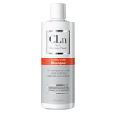 CLn Shampoo bottle pour showing fragrance-free clarifying action for oily scalps