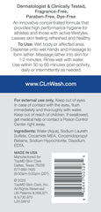 CLn SportWash bottle back label showing fragrance free and paraben free attributes