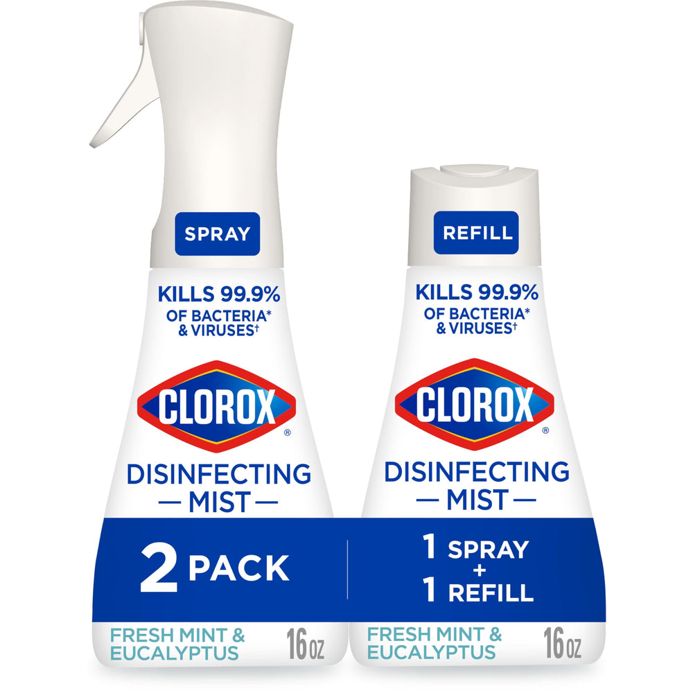 Clorox Disinfecting Mist bottle with eucalyptus peppermint scent and 16 oz size