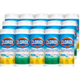Clorox disinfecting wipe canister in lemon scent for quick surface cleaning.