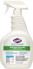 Clorox Healthcare Hydrogen Peroxide bottle shows bleach-free disinfection for sensitive surfaces.