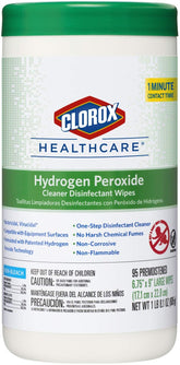 Clorox Healthcare Hydrogen Peroxide Wipes front-pack shows ready-to-use disinfectant