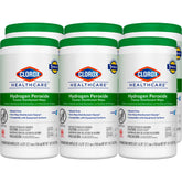 Clorox Healthcare hydrogen peroxide wipes in a six-pack box, ready-to-use surface disinfectant for clinical spaces.
