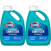 Clorox Laundry Sanitizer bottle front highlights 0 percent bleach and color safe formula for cold water use