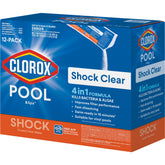 Clorox Pool&Spa Shock Clear packaging front for fast pool treatment.