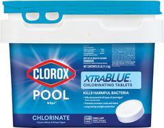 Clorox Pool&Spa XtraBlue tablets in 25 lb packaging for easy sanitation.