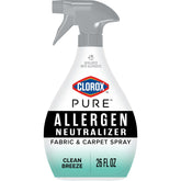 Clorox PURE allergen neutralizer spray on fabric surface reduces pet dander