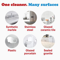 Disinfecting kitchen surfaces and sinks for a hygienic prep area.