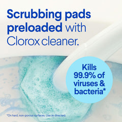 Preloaded cleaner pad on ToiletWand simplifies disinfecting porcelain and chrome surfaces.