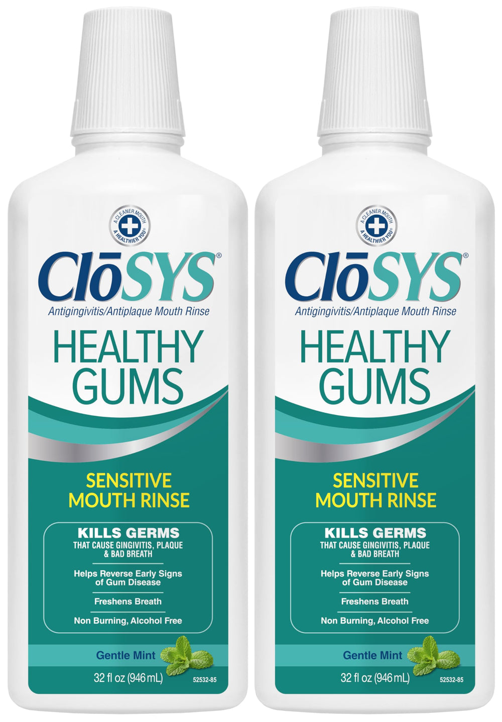 CloSYS Healthy Gums Mouthwash bottle with gentle mint for gum care.