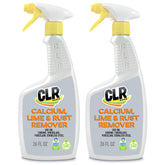 CLR calcium-lime-rust remover bottle two-pack tackles hard water deposits on multiple surfaces.