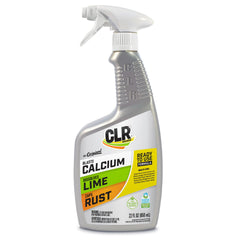 CLR Calcium, Lime & Rust Remover spray tackles hard mineral deposits safely.