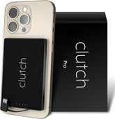 Clutch Pro magnetic power bank attached to iPhone for hands-free charging.