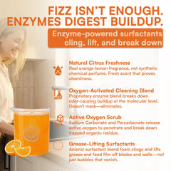Foaming cleanser contacts grease and residue inside the disposal