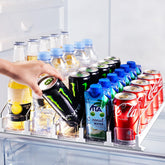 Coanto drink organizer in fridge with five rows for easy access and organization.
