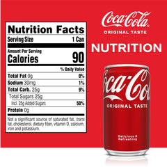 Coca-Cola mini soda cans on store shelf for easy access.