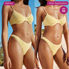 Coco & Eve Body Highlighter SPF 50 creamy texture demonstrates quick absorption without greasiness.