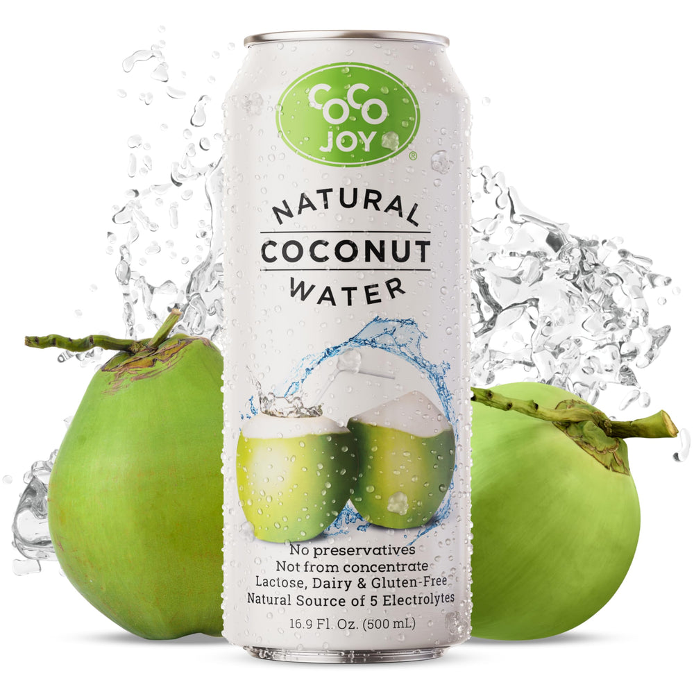Coco Joy natural coconut water bottle highlights pure tropical flavor and on-the-go hydration.