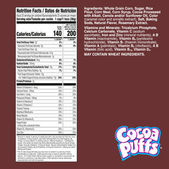 Cocoa Puffs whole-grain cereal mega-size box on a kitchen counter, ready for busy mornings.