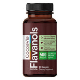 CocoaVia bottle highlighting 500 mg cocoa flavanols for daily heart and brain support.