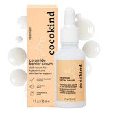 Cocokind Ceramide Barrier Serum bottle shows hydration and barrier support in focus.