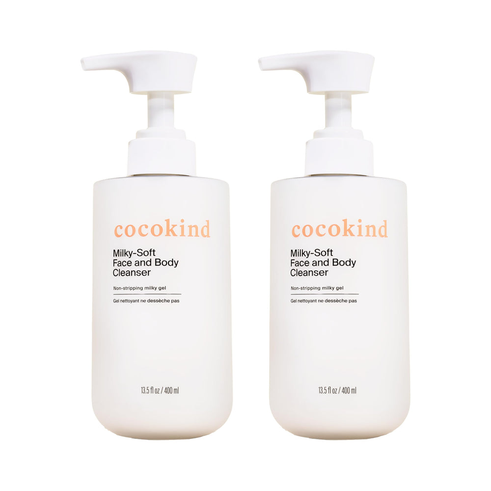 Cocokind Milky-Soft cleanser bottle for gentle daily face and body care.