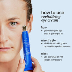 Cooling metal applicator soothes puffiness during use.