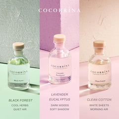 COCORRÍNA Clean Cotton diffuser bottle delivers airy floral freshness for any room.